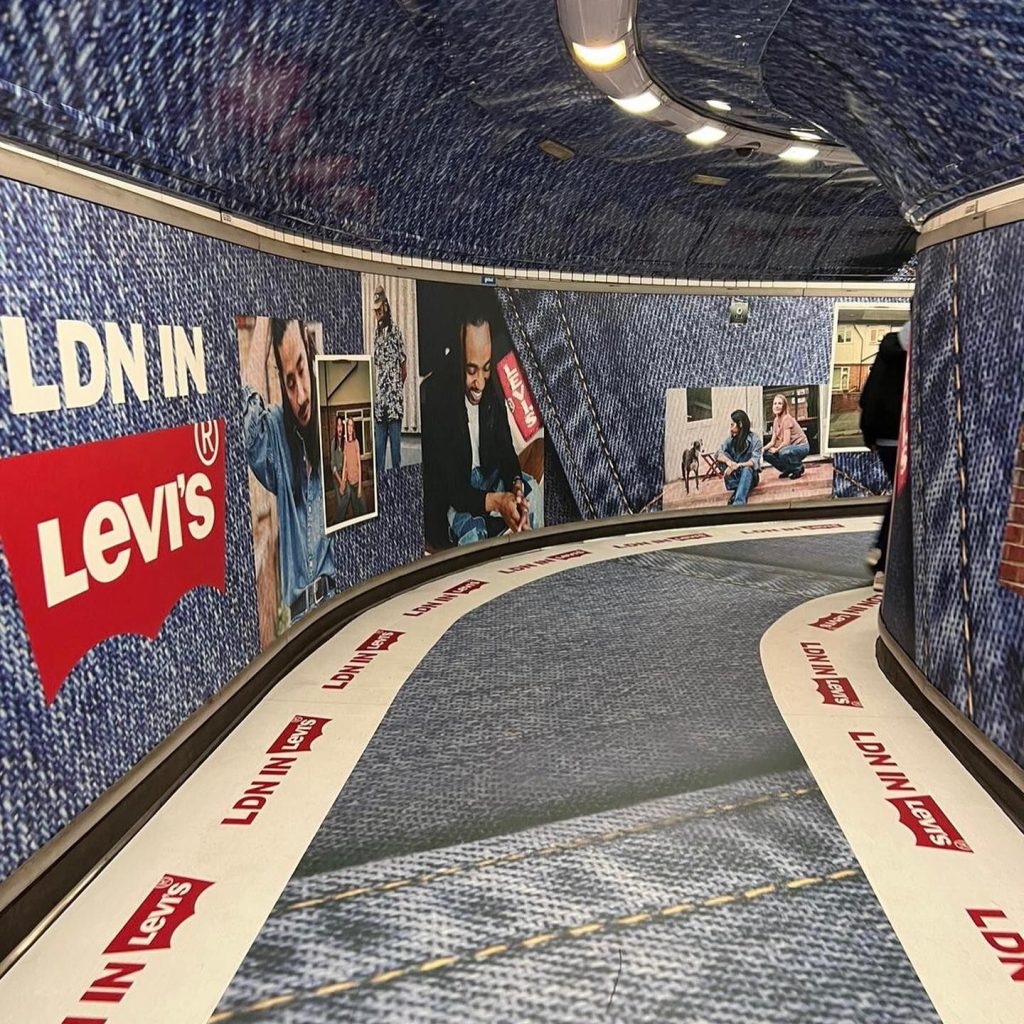 An example of a tunnel domination to advertise Levi's on the London Underground.
